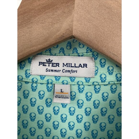 Peter Millar Summer Comfort Polo Shirt Mens Large Green Skulls Pine Hills Logo - Picture 4 of 9